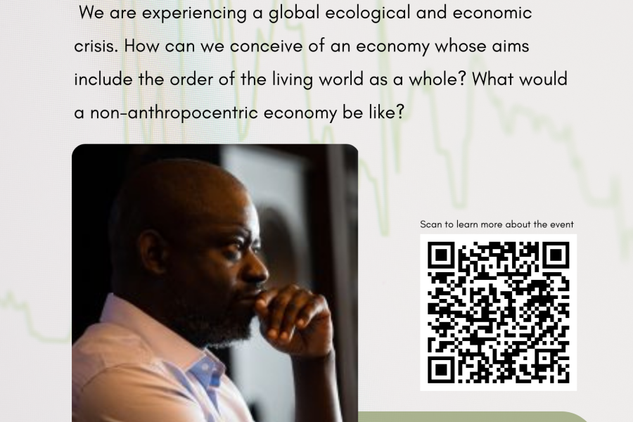 Event Poster: Thinking an Economy of the Living with Felwine Sarr on April 12, 2024