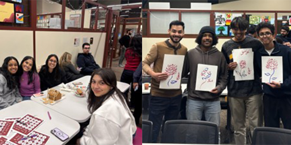 MSA Members show off their work at the Arabic Calligraphy Workshop (right) and other members at the annual spring kickoff event (right).